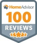 An award badge for getting 100 reviews on HomeAdvisor.